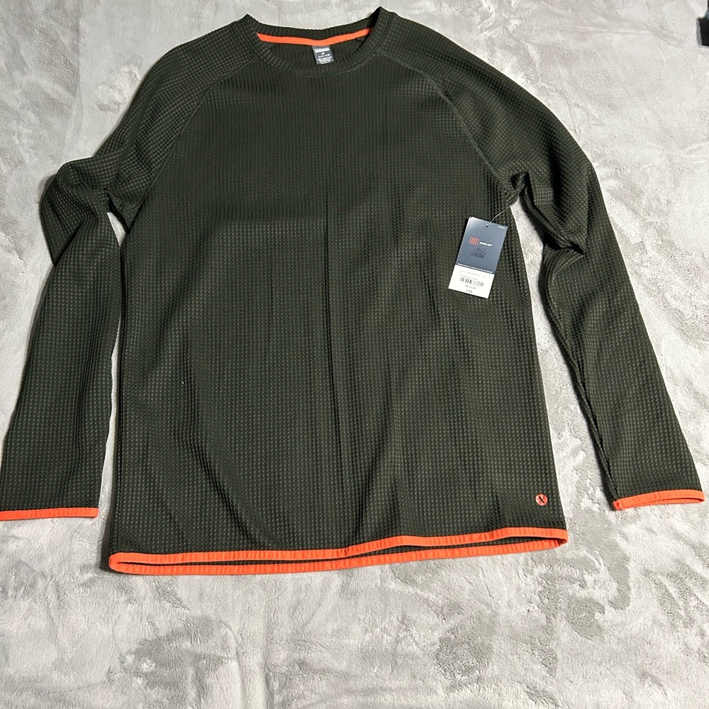 Xersion Olive Green Waffle Thermal with Orange Accent